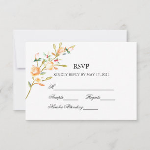 Rose and Berry Watercolor Stems Wedding RSVP Card