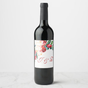 Rose and Berry Watercolor Stems Wedding Wine Label