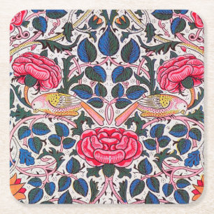 Rose and Bird, William Morris Square Paper Coaster