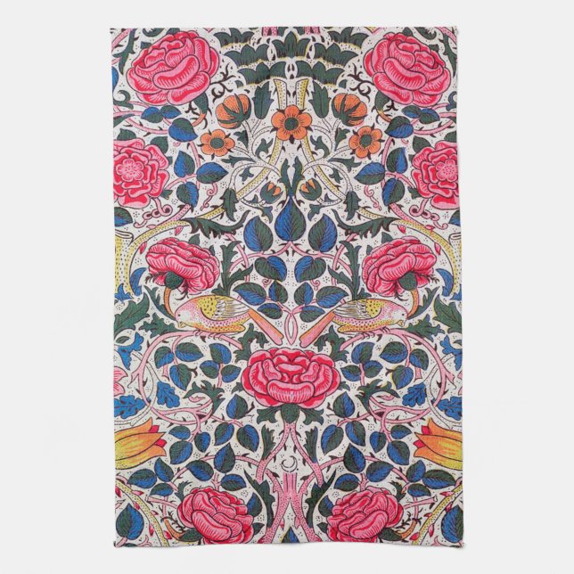 Rose and Bird, William Morris Tea Towel (Vertical)
