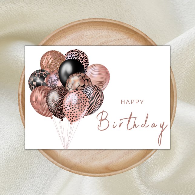 Rose and Black Safari Balloons Happy Birthday Card (Creator Uploaded)