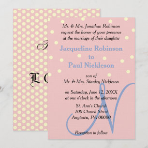 Rose and Blue Monogram Wedding Polka Dots Invitation