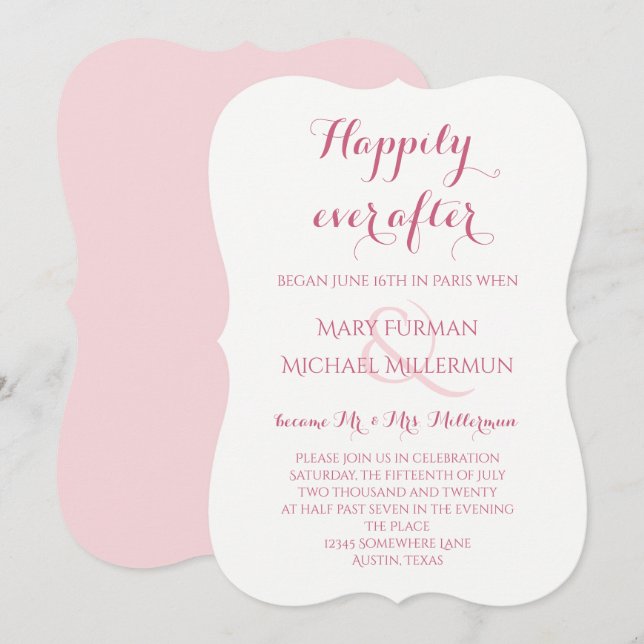 Rose and Blush Pink Post Wedding Reception Invitation (Front/Back)