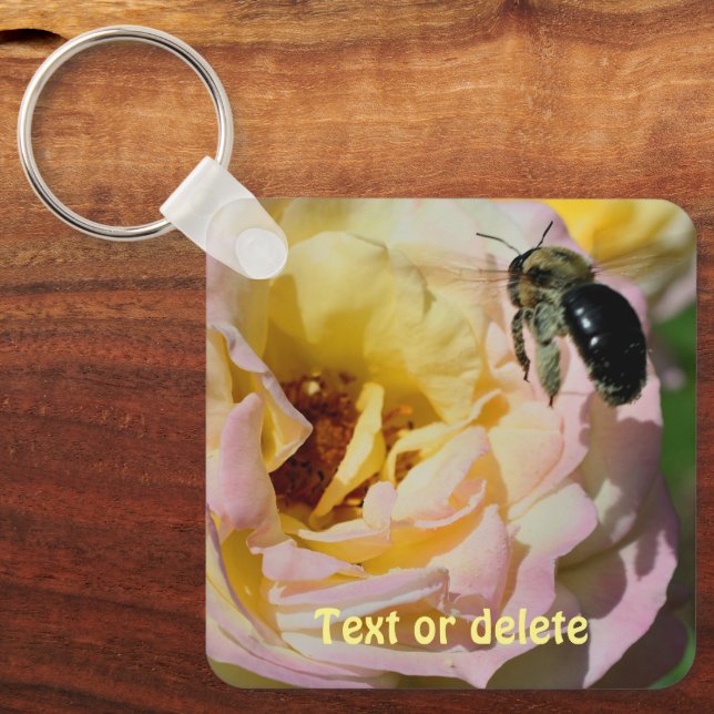 Rose And Bumble Bee Nature Personalised Key Ring (Front)