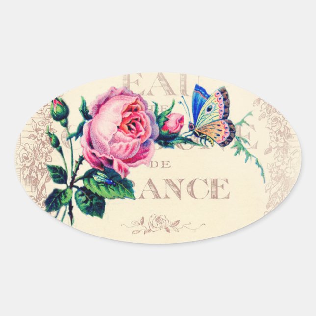 Rose and butterfly on antique french perfume label (Front)
