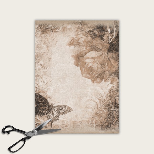 Rose and Butterfly Vintage Antique decoupage Tissue Paper (Creator Uploaded)