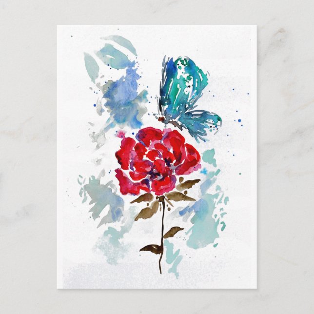 Rose and Butterfly Watercolor Postcard (Front)