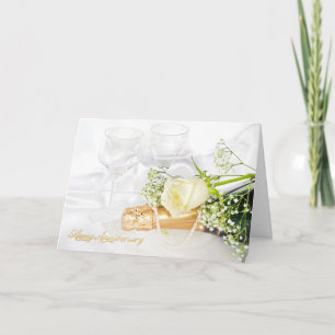 rose and champagne with pearls for anniversary card