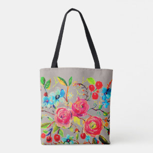 Rose and Cherry Blossom Customisable Tote Bag