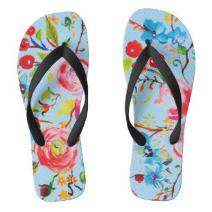 Rose and Cherry Blue Sky Flip Flops