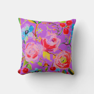 Rose and Cherry Purple Customisable Cushion