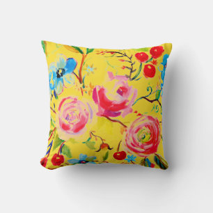 Rose and Cherry Yellow Customisable Cushion