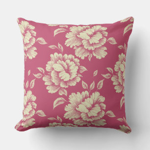 Rose and Cream Peony Toile - French Country Decor Cushion