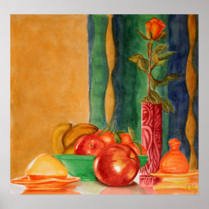 rose and fruits still life poster