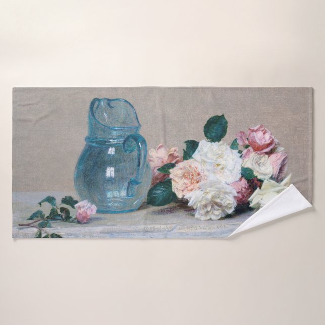 Rose and Glass Jug, Henri Fantin-Latour Bath Towel (Bath Towel)