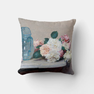 Rose and Glass Jug, Henri Fantin-Latour Cushion