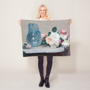 Rose and Glass Jug, Henri Fantin-Latour Fleece Blanket