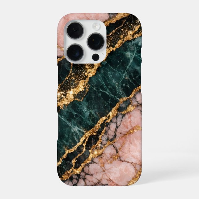 rose and gold and dark green glitter marble iPhone case (Back)