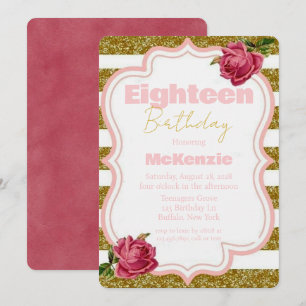 Rose and Gold Glitter Eighteenth Birthday Party Invitation