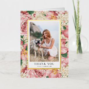 Rose and Hydrangea Graduation Photo Thank You Foil Greeting Card
