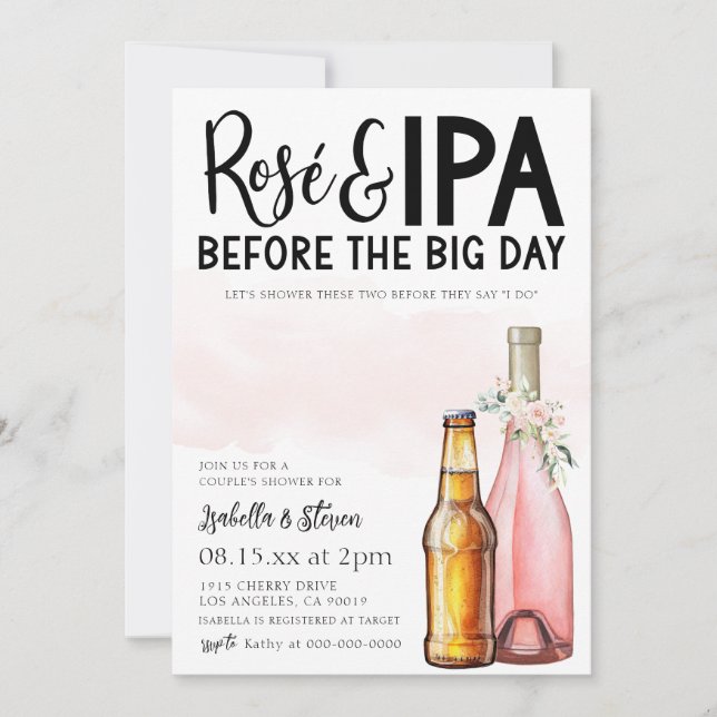 Rosé and IPA Couple's Shower Invitation (Front)