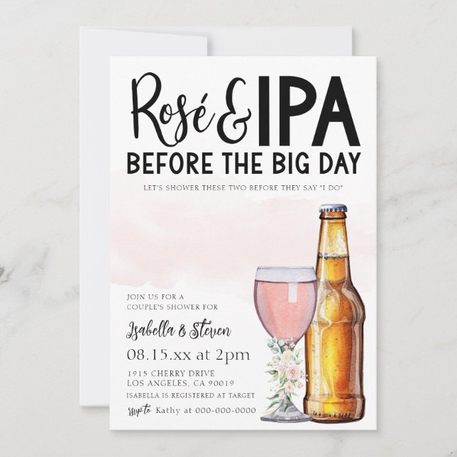 Rosé and IPA Couple's Shower Invitation (Front)
