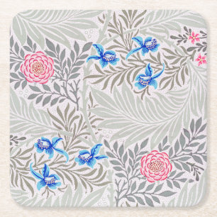 Rose and Larkspur, William Morris Square Paper Coaster
