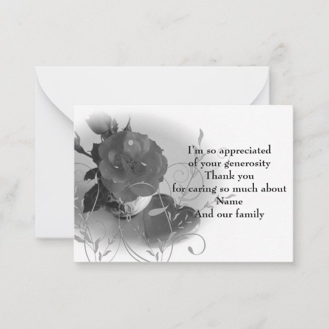Rose And Leaf After Funeral Thank You Cards (Front)