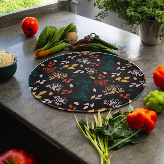 Rose and Leaves Pattern Cutting Board (chopping board)