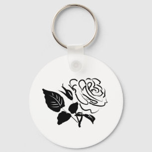 Rose and Leaves Sketch Key Ring
