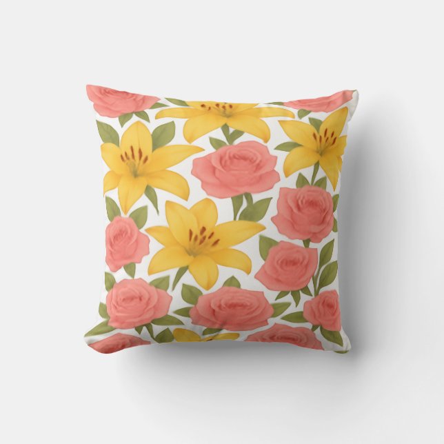 Rose and Lily Throw Pillow (Front)
