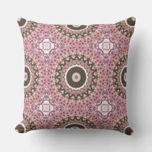 Rose and Mocha Mandala Pattern Floral Geometry Cushion