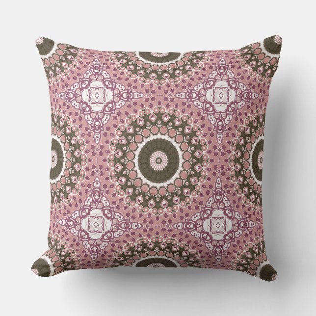 Rose and Mocha Mandala Pattern Floral Geometry Cushion (Front)