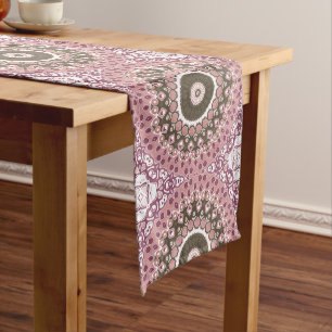 Rose and Mocha Mandala Pattern Floral Geometry Medium Table Runner