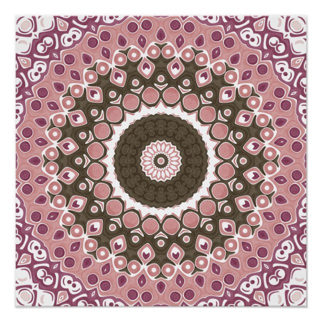 Rose and Mocha Mandala Pattern Floral Geometry Poster (Front)