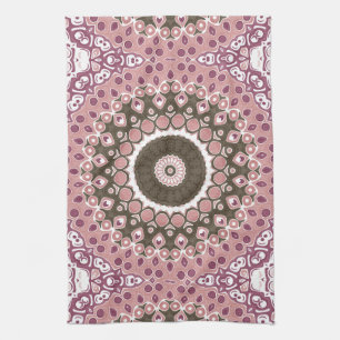 Rose and Mocha Mandala Pattern Floral Geometry Tea Towel