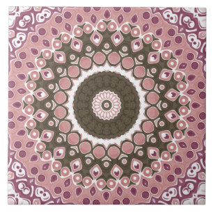 Rose and Mocha Mandala Pattern Floral Geometry Tile