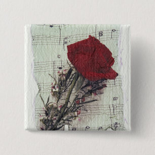 <Rose and Music> by Kim Koza 2 15 Cm Square Badge
