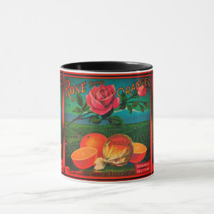 Rose and orange vintage fruit advertisement label mug