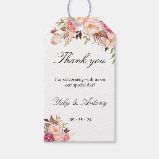 Rose and Peach Watercolor Wedding Thank You Favour Gift Tags