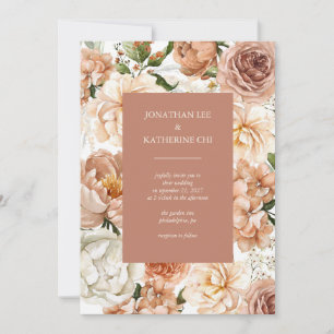 Rose and Peonies Terracotta Elegant Floral Invitation