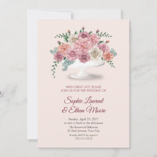 Rose and Peony Cake Stand Blush Wedding Invite