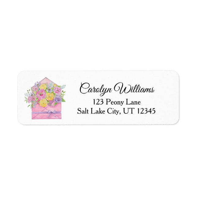 Rose and Peony Floral Envelope Return Address  (Front)