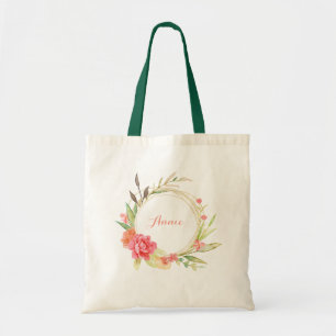 Rose and Peony Flower Wreath Tote Bag
