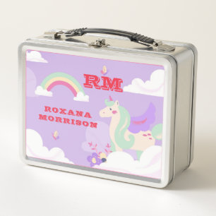 ROSE AND PINK AND WINGED UNICORN GREEN METAL LUNCH BOX