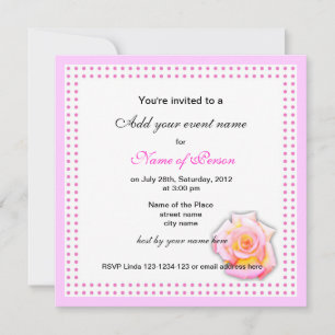 rose and pink dots all party invitation