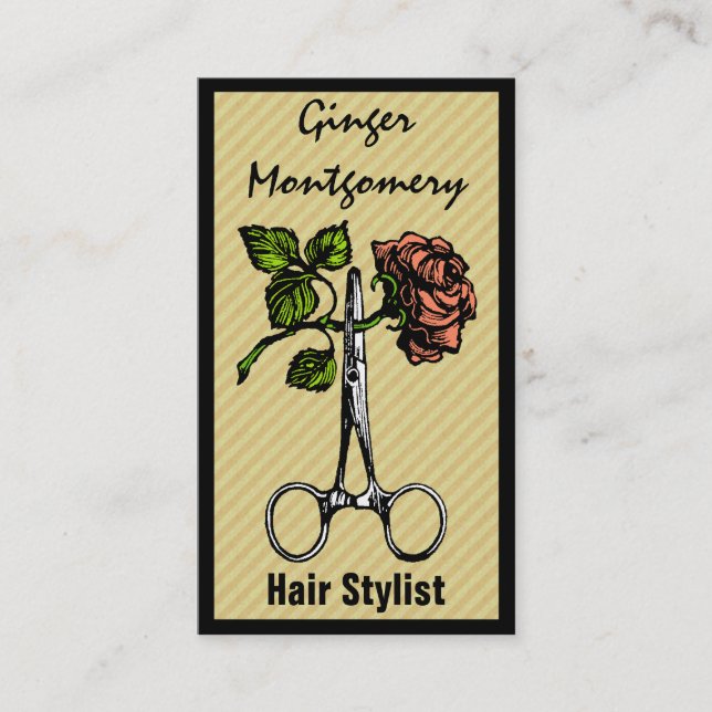 Rose and Scissors Hair Stylist Business Card (Front)