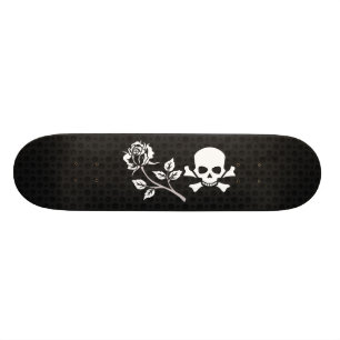 Rose and skull on black skateboard