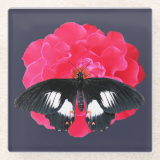 Rose and Swallowtail Glass Coaster