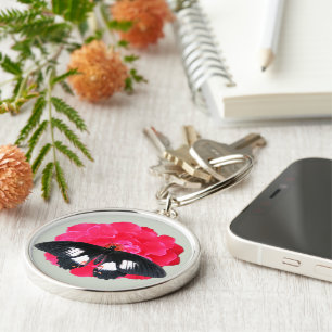 Rose and Swallowtail Key Ring